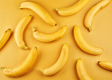 Whole Bananas With Peel Pattern On Yellow Background, Fruits Wallpaper