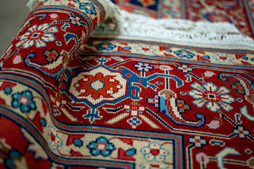 Beautiful oriental patterns and ornaments on a Persian rug in Iran