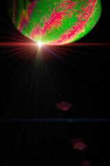 Wall Mural - Deep space. Abstract galaxy background with globe planet earth in universe with sunlight on dark background. Concept of apocalypse, armageddon, doomsday.