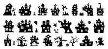 Set Of Halloween Icons. Halloween Haunted House Isolated On A White Background. Vector Illustration