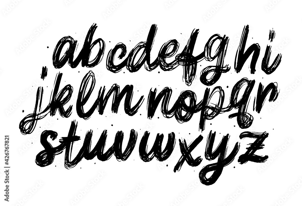 Vector hand drawn alphabet. Brush painted letters. Handwritten script ...