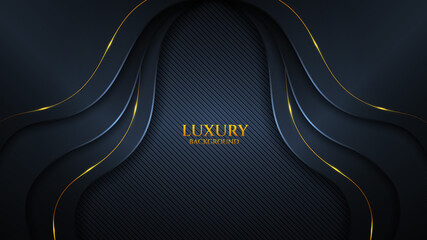 Wall Mural - Luxury background with metal black and golden color shapes ornaments pattern and lights Premium Vector