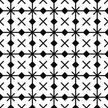 Geometric Of Dots And Square Pattern. Design Seamless Black On White Background. Design Print For Illustration, Textile, Texture, Wallpaper, Background.