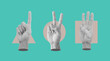 Digital collage modern art. Hands counting one two, and tree, with different geometry