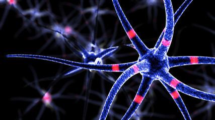 Wall Mural - 3D rendering of Neurons. The background is black. Ultra high resolution.