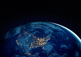Wall Mural - planet earth globe view from space showing realistic earth surface and world map as in outer space p