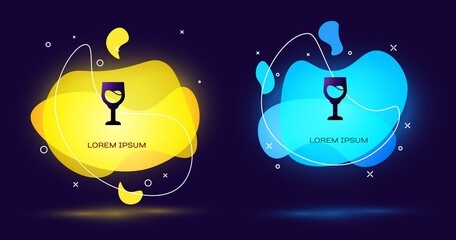 Wall Mural - Black Wine glass icon isolated on black background. Wineglass sign. Abstract banner with liquid shapes. Vector