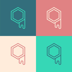 Poster - Pop art line Honeycomb icon isolated on color background. Honey cells symbol. Sweet natural food. Vector