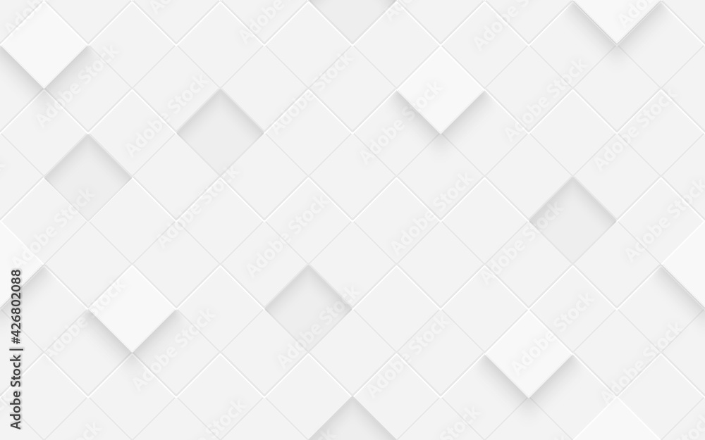 3d seamless cubes pattern. White ceramic tile background. Abstract square diagonal mosaic. - obrazy, fototapety, plakaty 