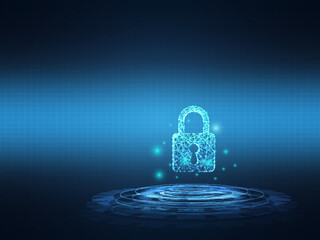 cyber security. network technology key lock with wire low poly background