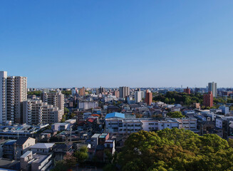 ドローンで空撮した名古屋市の町並みの風景