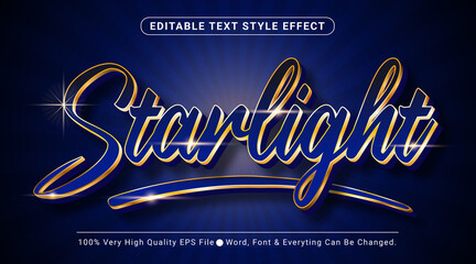 starlight text, shiny royal blue golden style editable text effect