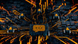 © RocknRoller Studios - Text Technology Concept with sms symbol on a Microchip. Orange Neon Data flows between Users and the CPU across a Futuristic Motherboard. 3D render.