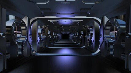 Wall Mural - 3D CGI animation moving through fantasy metal constructions tunnel loop. Great for ads, technical, industrial, scientific, sci-fi illustrations, etc.