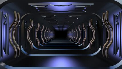 Wall Mural - 3D CGI animation moving through fantasy metal constructions tunnel loop. Great for ads, technical, industrial, scientific, sci-fi illustrations, etc.