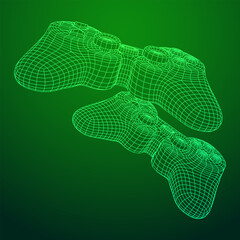 Wall Mural - Game controller or gamepad for videogames. Wireframe low poly mesh vector illustration.