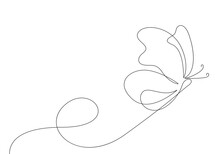 Butterfly Continuous One Line Drawing. Simple Butterfly One Line Drawing. Minimalist Contour Illustration. Vector EPS 10.