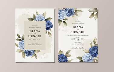 Canvas Print - Elegant wedding invitation card template with watercolor floral and leaves