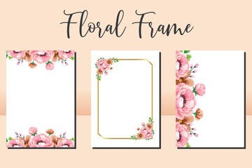 Floral Frame Wedding invitation Card set, floral watercolor hand drawn Peony Flower design Invitation Card Template