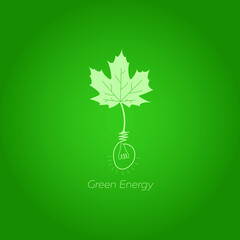 Green energy vector logo design and bulb with green gradient background