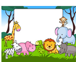 Wild animal frame with cartoon animals