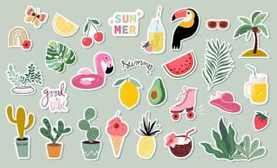 summer stickers collection with different seasonal elements