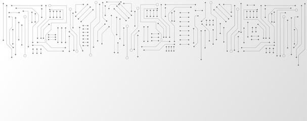Back and white circuit electronic or electrical line with copy space, engineering technology concept vector background