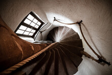 An Ancient Spiral Staircase In A Rich Medieval House.