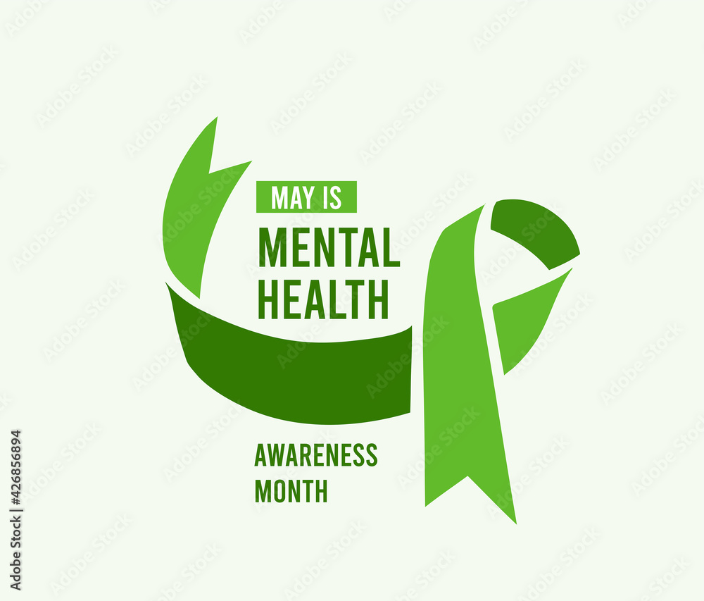 Mental Health Awareness Month vector illustration with green ribbon ...