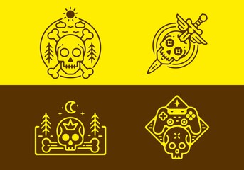 Wall Mural - Skull badge tattoo design in yellow and brown background