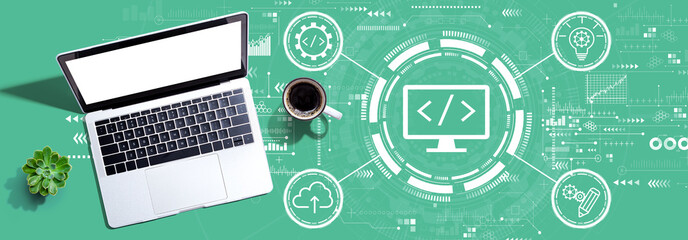 Web development concept with a laptop computer