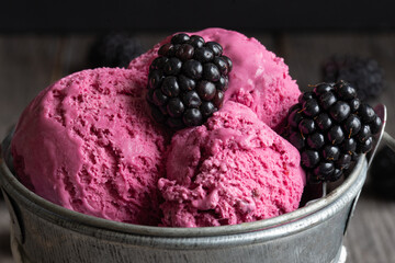 blackberry ice cream fruits close up