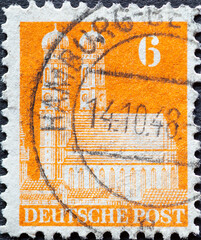 Wall Mural - GERMANY - CIRCA 1948: a postage stamp from Germany, showing the historic building of the Church of Our Lady in Munich