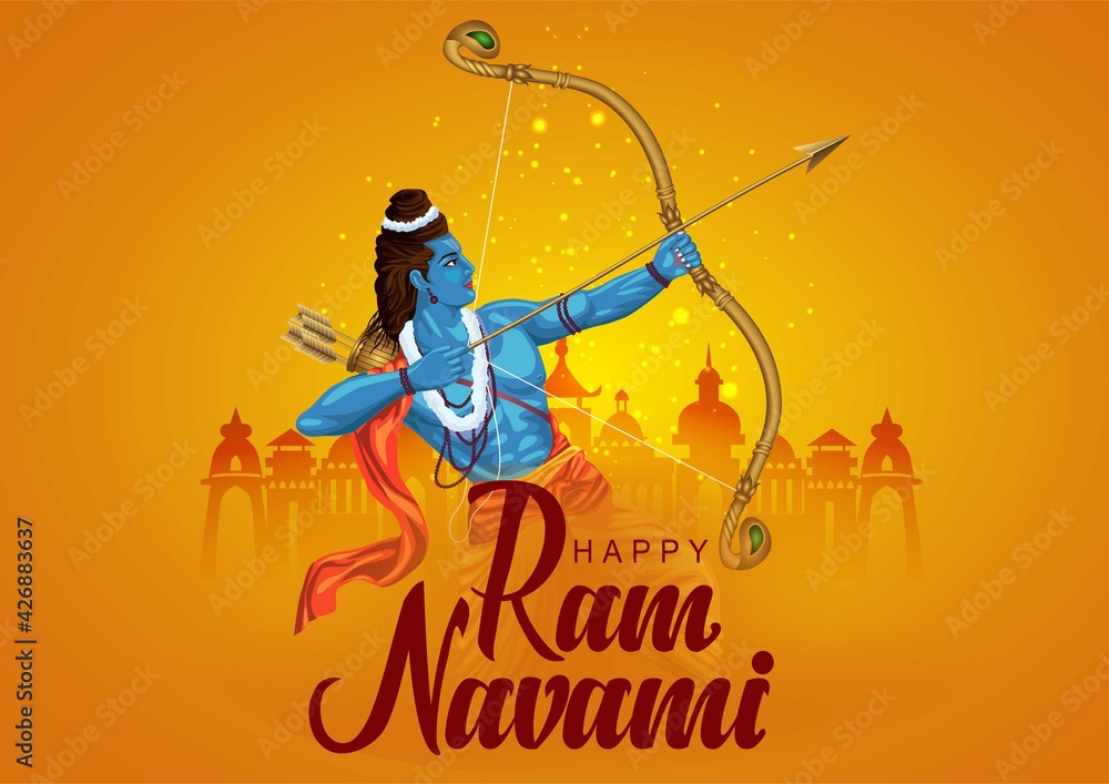 Happy Ram Navami festival of India. Lord Rama with arrow. vector illustration design - obrazy, fototapety, plakaty 