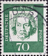 GERMANY - CIRCA 1961: A Postage Stamp From Germany, Showing A Portrait Of The Important German Composer And Pianist Ludwig Van Beethoven