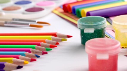 Wall Mural - School art supplies on a white table