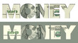 The word MONEY appears with a USA one-hundred dollar bill filling in the letters. Two versions in one design. This is a 3-D illustration.