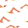 Seamless pattern with swimming woman. Cartoon character Flat design