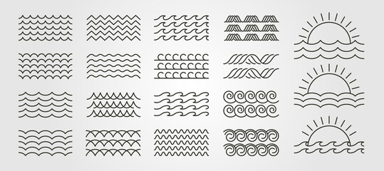 set bundled wave icon logo vector minimal illustration design, line art wave pack logo design