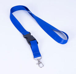 Wall Mural - Blue Lanyard with Metal Lobster Clip and Safety Breakaway Clasp. Isolated on white background