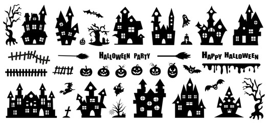 Set of halloween icons. Halloween haunted house isolated on a white background. Vector illustration