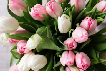  Big bouquet of beautiful tulips, closeup view