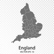 Transparent - High Detailed Grey Map of England. Vector Eps10.