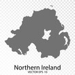 Transparent - High Detailed Grey Map of Northern Ireland. Vector Eps10.