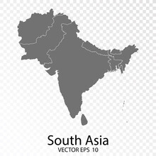 Transparent - High Detailed Grey Map Of South Asia. Vector Eps10.