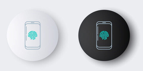 Sticker - Line Smartphone with fingerprint scanner icon isolated on grey background. Concept of security, personal access via finger on mobile phone. Colorful outline concept. Vector