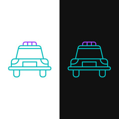 Sticker - Line Police car and police flasher icon isolated on white and black background. Emergency flashing siren. Colorful outline concept. Vector