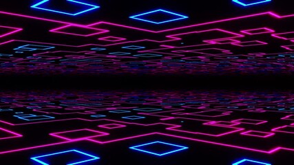 Wall Mural - abstract seamless loop of 3d renders sci-fi environment. blue and pink neon random shapes abstract f