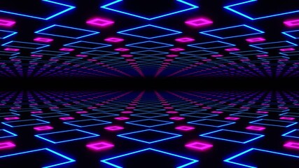 Wall Mural - abstract seamless loop of 3d renders sci-fi environment. blue and pink neon square abstract futurist