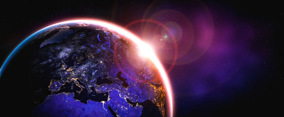 Wall Mural - planet earth globe view from space showing realistic earth surface and world map as in outer space p